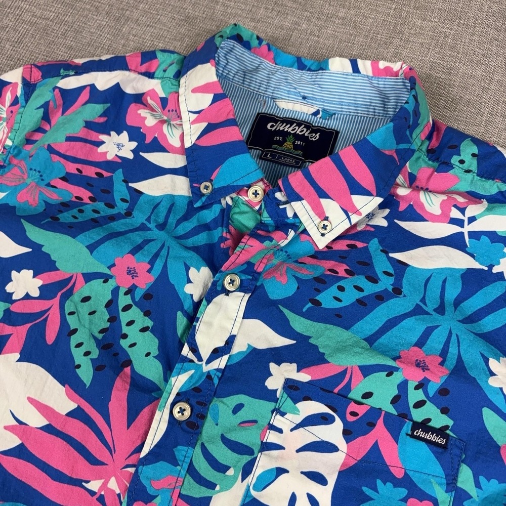 Chubbies Shirt Mens Large Multicolor Floral Hawaiian Short Sleeve Button Up